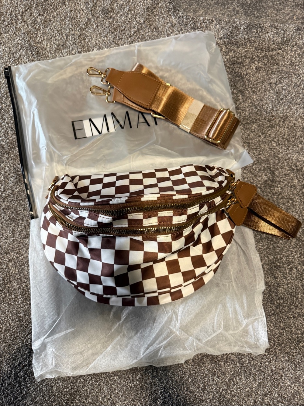 Emmafy GoFree Bum Bag Brown & White Check NWT
